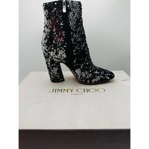 Jimmy Choo Black Silver Party sequin embellishment  booties size EU 35.5